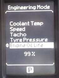 Engine Oil Life reading in the cluster engineering mode